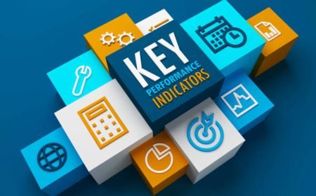 3D render of perspective view of KEY PERFORMANCE INDICATORS business concept banner on dark blue background